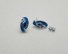 Load image into Gallery viewer, Sterling Silver Synthetic Blue Opal Earrings With Marquis Shape
