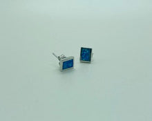 Load image into Gallery viewer, Sterling Silver Synthetic Opal Rectangular Stud Earrings
