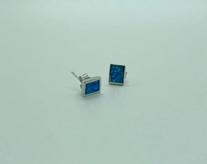 Sterling Silver Synthetic Opal Rectangular Stud Earrings