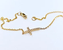 Load image into Gallery viewer, Handmade 14K Yellow Gold Side Cross with Diamonds Bracelet Anklet Chain
