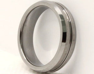 Tungsten Carbide Groove Center Satin Finish Beveled Edges Wedding Band Ring 6mm