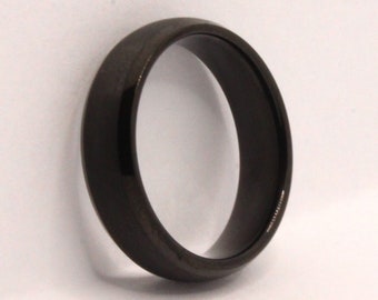 Tungsten Carbide Short Smooth Black Domed Brushed Finish Wedding Band Ring 6mm