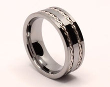 Load image into Gallery viewer, Tungsten Carbide Flat Double Sterling Silver Rope Inlay Wedding Band Ring 8mm
