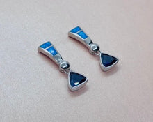 Load image into Gallery viewer, Sterling Silver Synthetic Blue Opal Stud Earrings With Trillium Shape
