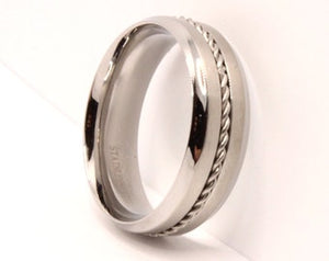 Stainless Steel Rope Inlay Matte Finish Concave Edges Wedding Ring Band 7mm