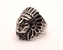 Load image into Gallery viewer, Stainless Steel Native American Chief Head Biker Ring Band 1 3/16 Inch Wide
