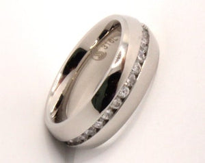 Stainless Steel Plain High Polished Domed Eternity Wedding 7mm Width Band Ring (with CZ 2mm)