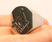 Load image into Gallery viewer, Stainless Steel 3/4 Inch Masonic Letter G Hand Square and Compass Signet Ring
