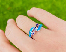 Load image into Gallery viewer, Sterling Silver Blue Synthetic Opal Marquise Bypass Ring
