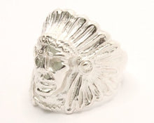 Load image into Gallery viewer, 925 Sterling Silver Diamond Cut Finish Native American Head 15/16 Inch Wide, Sizes 8-13 Ring
