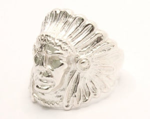 925 Sterling Silver Diamond Cut Finish Native American Head 15/16 Inch Wide, Sizes 8-13 Ring