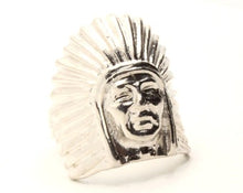 Load image into Gallery viewer, 925 Sterling Silver Large Diamond Cut Finish Native American Bonnet Head 15/16 Inch Wide, Sizes 8-13 Ring
