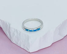 Load image into Gallery viewer, Dainty Sterling Silver Blue Synthetic Opal Band Stacking Ring for Women
