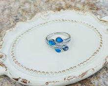 Load image into Gallery viewer, Sterling Silver Blue Synthetic Opal Teardrops Bypass Ring for White &amp; Amethyst
