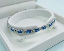 Load image into Gallery viewer, Sterling Silver Synthetic Opal Oval &amp; Square Links Hand Inlay Bracelet
