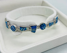 Load image into Gallery viewer, Sterling Silver Synthetic Opal Round &amp; Trapezoid links Hand Inlay Bracelet
