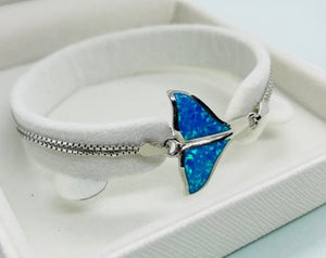 Sterling Silver Synthetic Opal Whale Tail Women lobster lock Bracelet