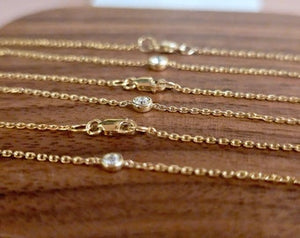 14K Solid Yellow Gold Bezel Diamond Bracelet Chain