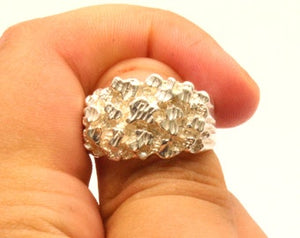 925 Sterling Silver Diamond Cut Finish 9/16 Inch Wide, Sizes 8-13 Nugget Ring