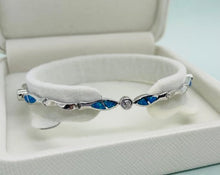 Load image into Gallery viewer, Sterling Silver Synthetic Opal Christian Fish with &amp; CZ stone Hand Inlay 184mm Bracelet
