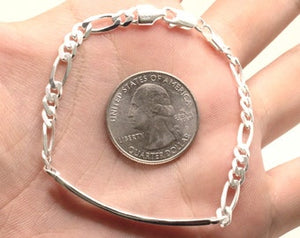 925 Sterling Silver 5mm Personalized Custom Engraved Figaro Link ID Bracelet