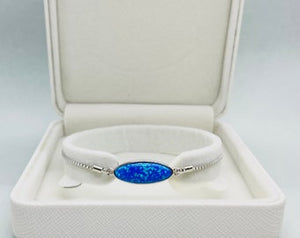 Sterling Silver Synthetic Opal Long Oval Sliding Clasp Bolo Bracelet for Women