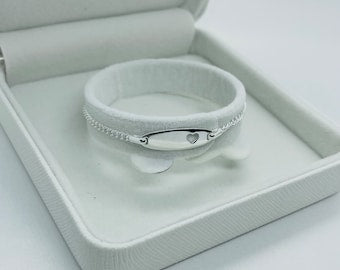 925 Sterling Silver Children ID Curb link with Heart Cut-Out fits baby sizes 5 - 6 inch long Bracelet