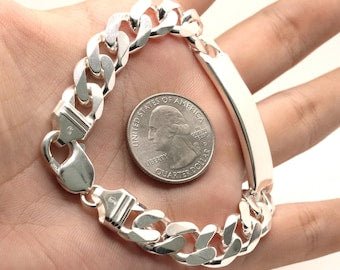 925 Sterling Silver 11mm Personalized Custom Engraved Figaro Link ID Bracelet