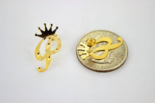 Load image into Gallery viewer, 10K Yellow Gold Initial Earrings Diamond Cut with Crown for Men Women A ~ Z
