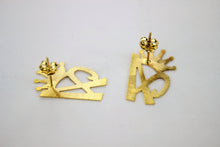 Load image into Gallery viewer, 10K Yellow Gold Initial Earrings Diamond Cut with Crown for Men Women A ~ Z
