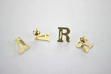Load image into Gallery viewer, 10K Yellow Gold Initial Earrings Diamond Cut Letter A ~ Z
