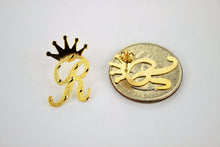 Load image into Gallery viewer, 10K Yellow Gold Initial Earrings Diamond Cut with Crown for Men Women A ~ Z
