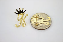Load image into Gallery viewer, 10K Yellow Gold Initial Earrings Diamond Cut with Crown for Men Women A ~ Z
