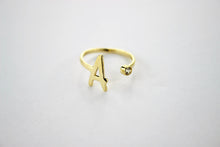 Load image into Gallery viewer, 14K Yellow Gold Initial Ring Handmade with CZ, Adjustable Ring 6 - 7.5
