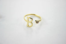 Load image into Gallery viewer, 14K Yellow Gold Initial Ring Handmade with CZ, Adjustable Ring 6 - 7.5
