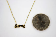 Load image into Gallery viewer, 14K Real Yellow Gold Small 'love' Pendant with Rolo Chain Adjustable 16" or 18"
