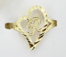 Load image into Gallery viewer, 10k Solid Yellow Gold Slanted Heart Initial Letter Alphabet Ring

