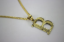 Load image into Gallery viewer, 10K Yellow Gold Initial Pendant Charm D/C A ~ Z Alphabet &amp; Cuban Chain 2.5mm in width
