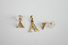 Load image into Gallery viewer, 14K Yellow Gold Initial Pendant Rolo Chain Earrings Set with CZ
