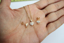 Load image into Gallery viewer, 14K Yellow Gold Heart CZ Set Pendant Earrings Box Chain Necklace
