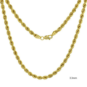 10K Yellow Gold Hollow Rope Necklace Chain