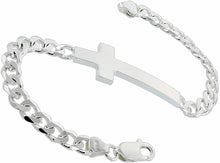 Load image into Gallery viewer, 925 Sterling Silver Sideways Cross with Curb Link Chain Bracelet
