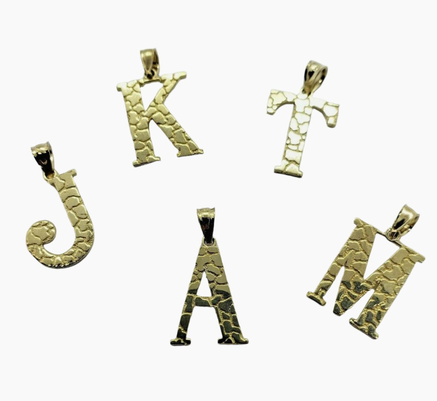 10K Solid Yellow Gold Nugget Initial Letter Alphabet Pendant