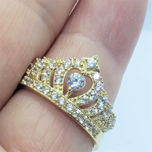 10K Yellow Gold Heart Crown with CZ Ring