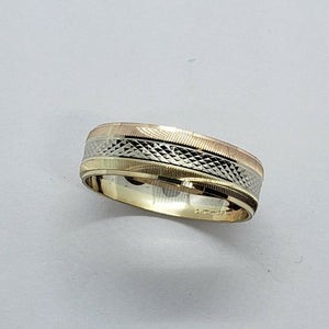 Authentic 14K Tri-Color Gold D/C Band Ring