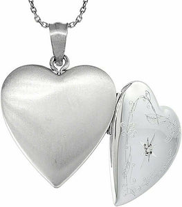 925 Sterling Silver Diamond Heart Locket for Pictures with/out Necklace