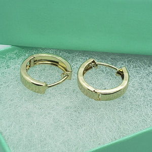 14K Yellow White Gold Huggie Hoop Round Earrings with Crescent Design D/C