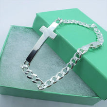 Load image into Gallery viewer, 925 Sterling Silver Sideways Cross with Curb Link Chain Bracelet
