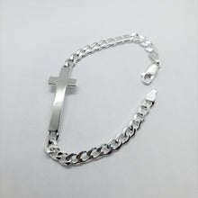 Load image into Gallery viewer, 925 Sterling Silver Sideways Cross with Curb Link Chain Bracelet
