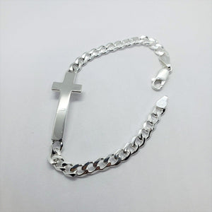 925 Sterling Silver Sideways Cross with Curb Link Chain Bracelet